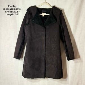 H&M Black Faux Shearling Long Coat Teddy Lined Open Front Womens 12